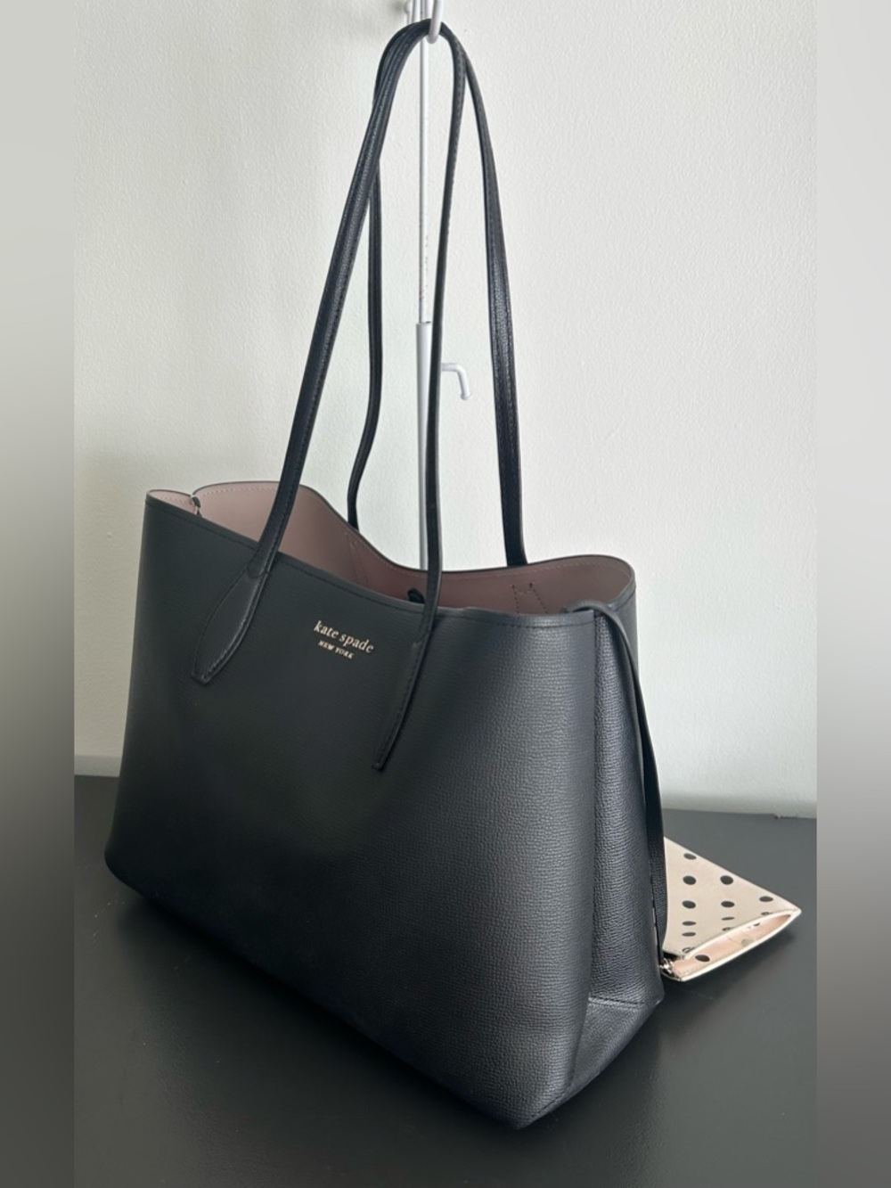 Kate Spade Black Leather Tote Bag set with Polka Dot Wristlet Wallet - Picture 6 of 12